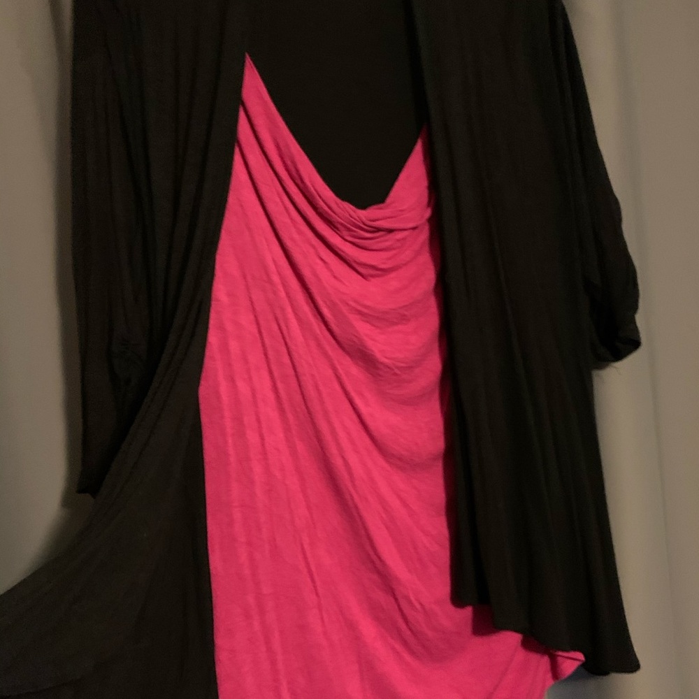 Used built in cardigan over hot pink top.
